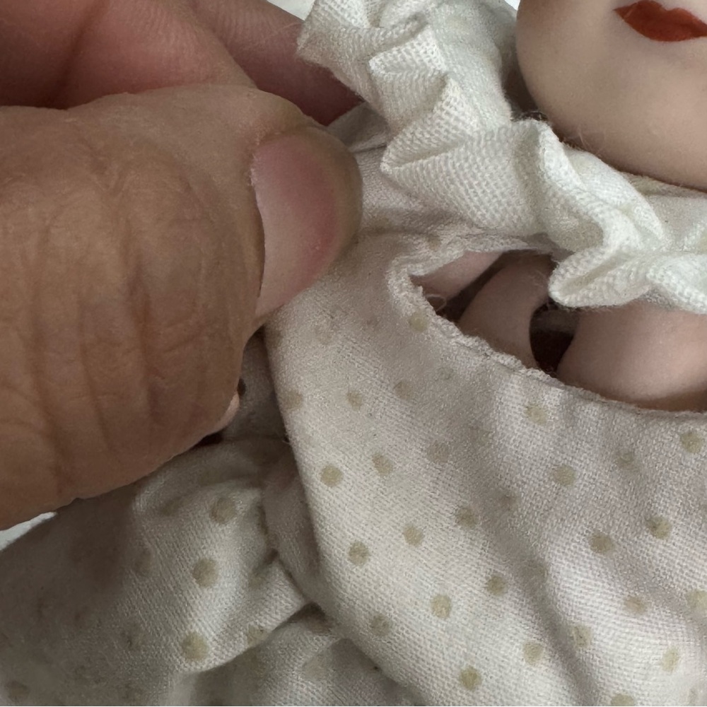 Vintage Jointed Bisque Baby Doll with Handmade Bonnet and Clothes Made in Taiwan - Picture 4 of 14